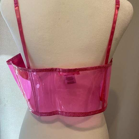 Pink sparkly bralette top with zipper front and clear back - Picture 5 of 7